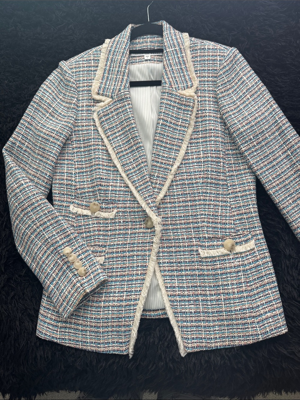 Veronica Beard Multicolor Bouclé Blazer with Cream Trim